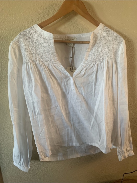 Cynthia Rowley Tops - Cynthia Rowley White 100% Linen Long Sleeve Top Small NWT